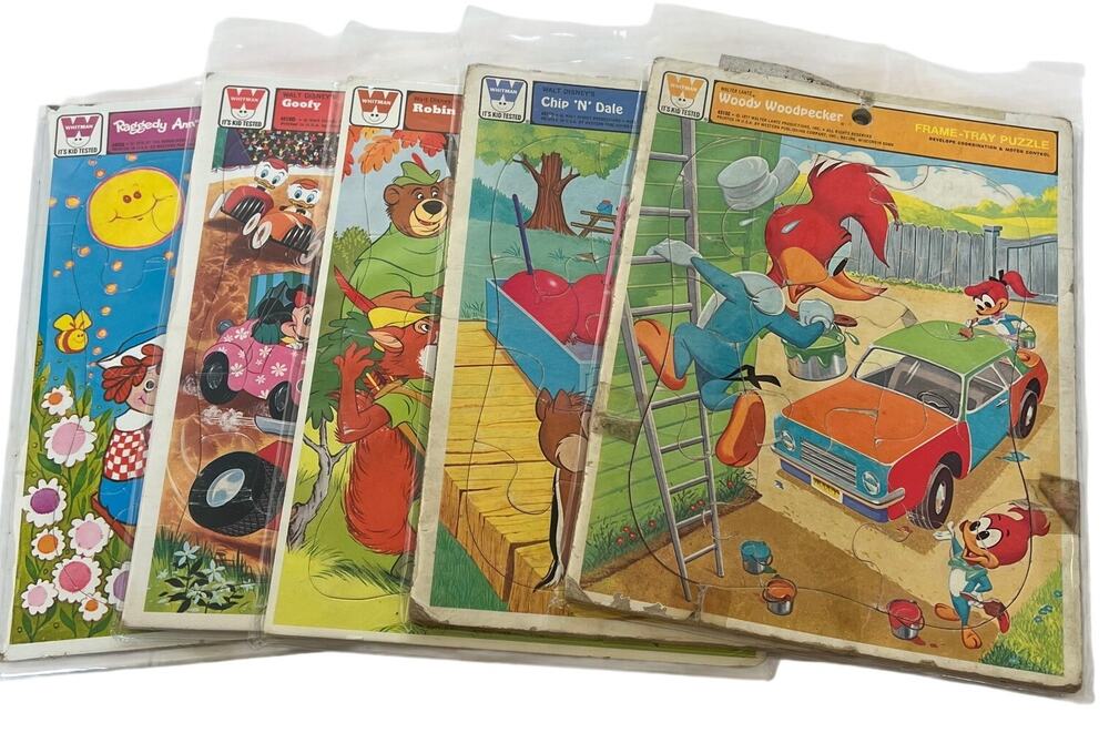 Vintage Whitman Frame-Tray Puzzle Lot 1970s Disney Sesame Street Raggedy Ann